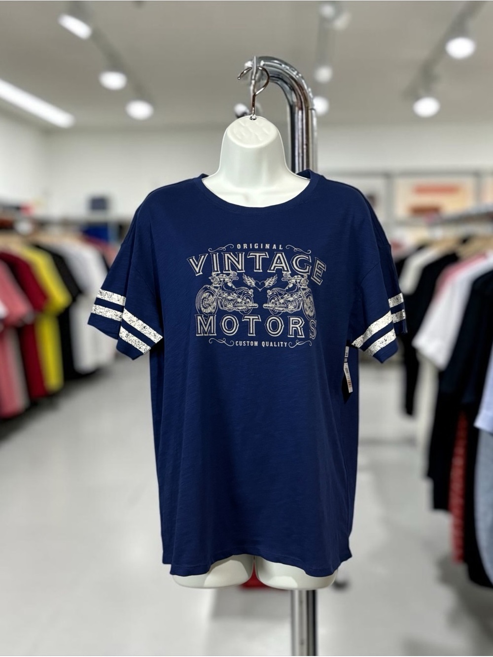 my STYLE Vintage Motors Graphic Tee Blue Motorcycle Graphic T-Shirt Women Medium